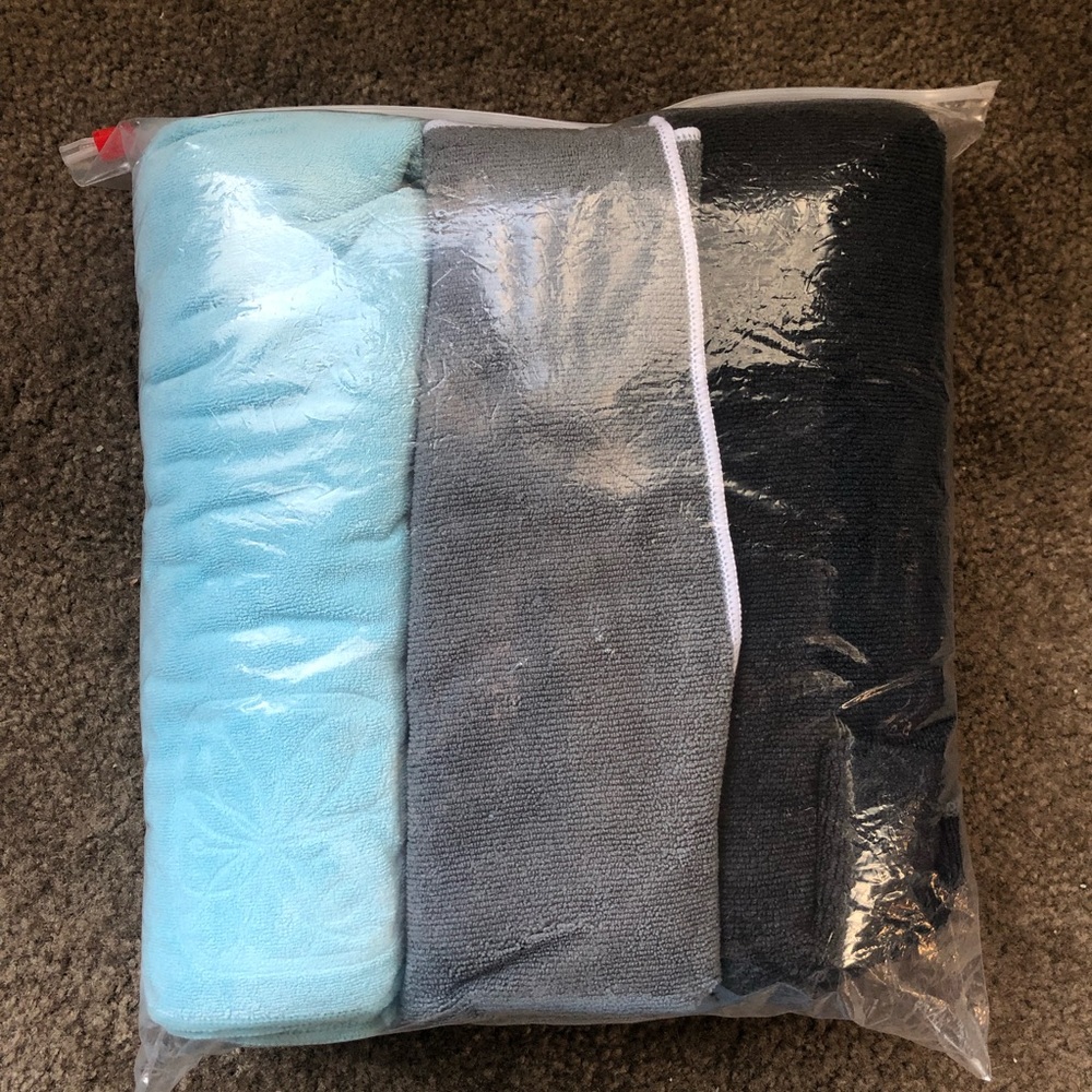 3 Pack Standard Mat Size Yoga Towels - grey light blue and navy